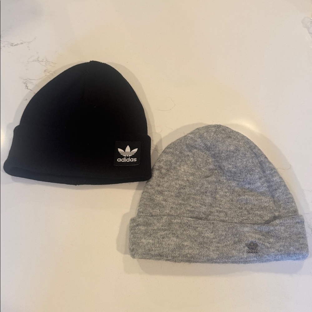 (2) Adidas Black and Gray Beanie Duo